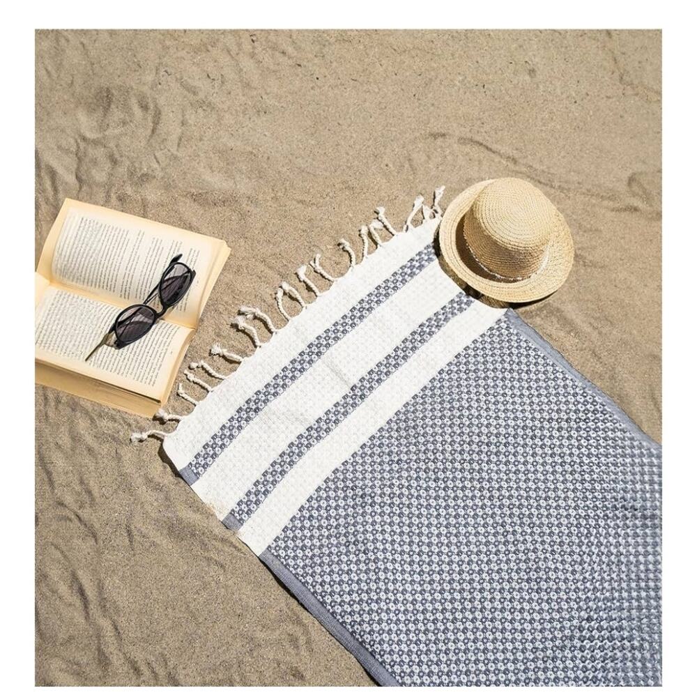 Multi-Purpose Turkish Towels, 2-Pack, 100% Turkish‎ Cotton, 39 x 18 Grey
